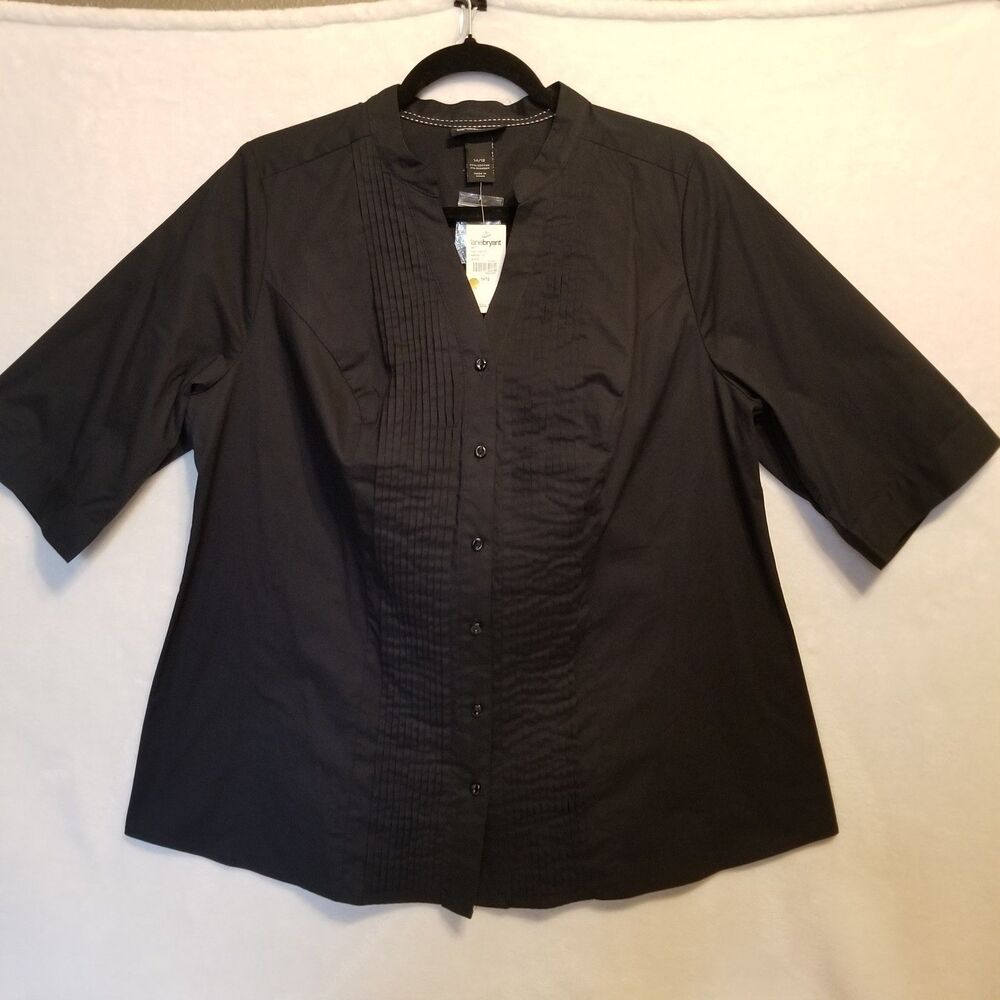 Lane Bryant 14/16 Top Black Pintuck Pleats Buton Front Whimsigoth Dark Academia
